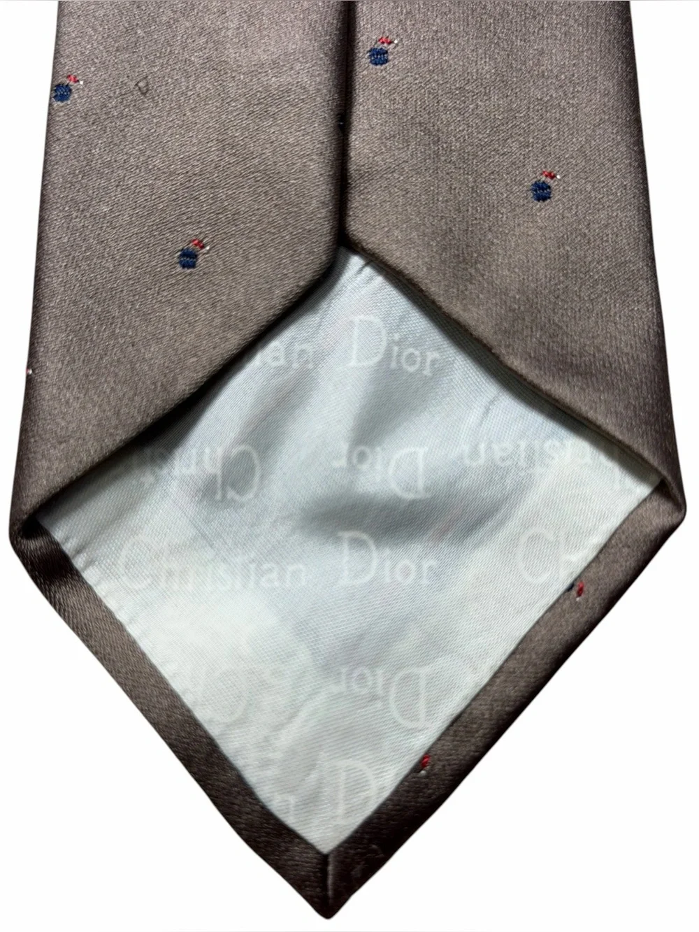 Christian Dior Vintage Silk Tie Brown Gray Mini Logo Pattern Made in Italy